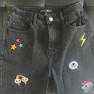 Dolls kill Tokidoki black patches jeans small 28” NWT cute trippy edc y2k style